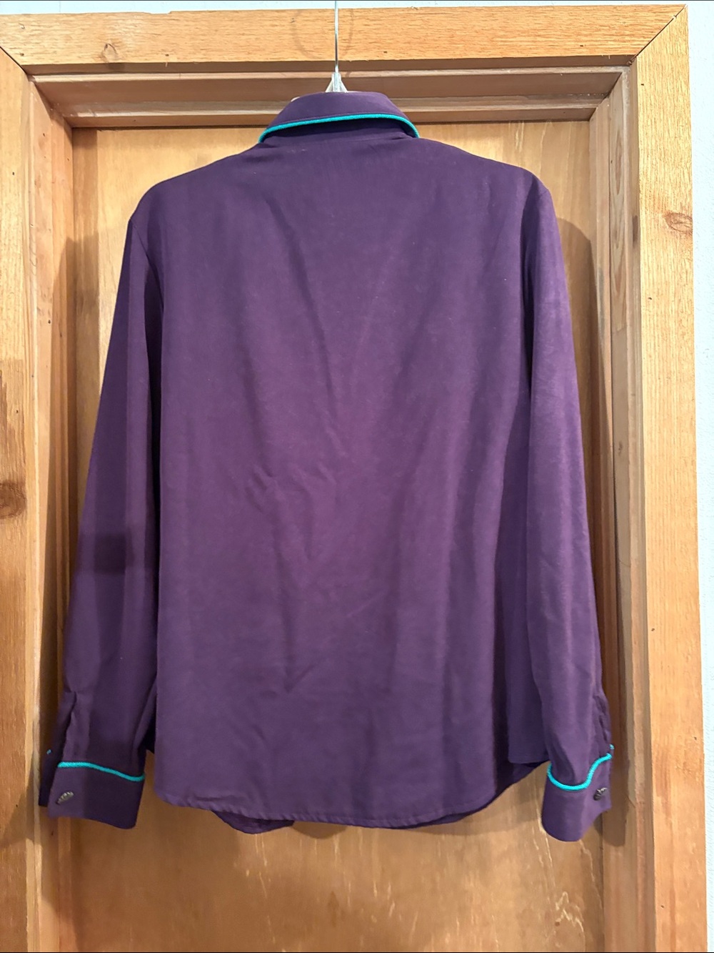 Women's Purple Button-Down Shirt with Turquoise Embroidery - Picture 2 of 3